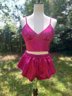 Mapalé Fuchsia Satin Studded 2PC Pajama Set Cami Shorts